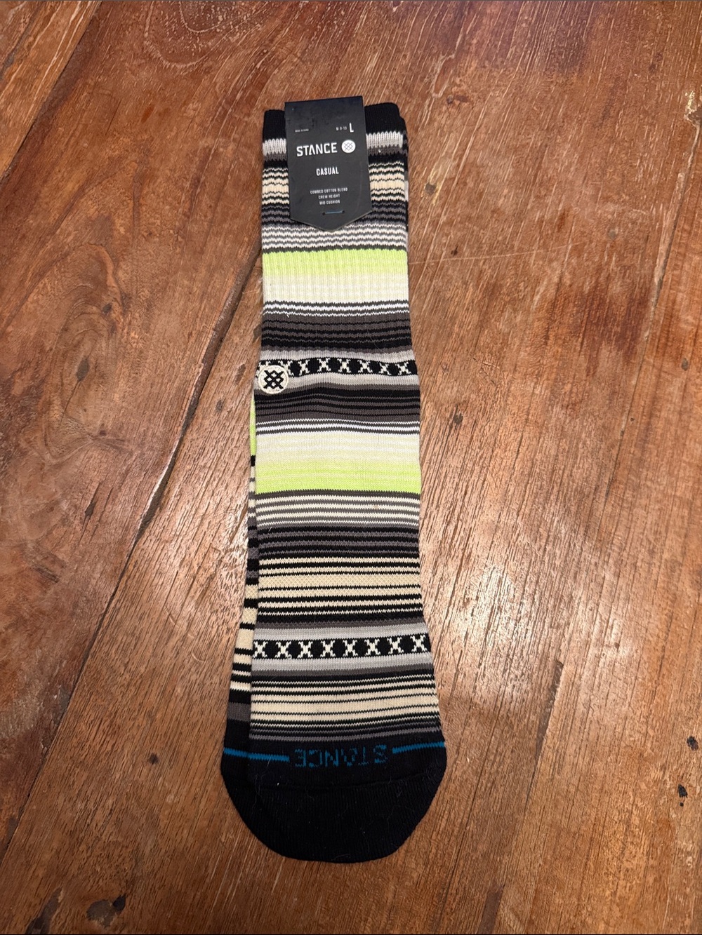 Stance Men’s Striped Crew Socks - Black, Lime & Cream